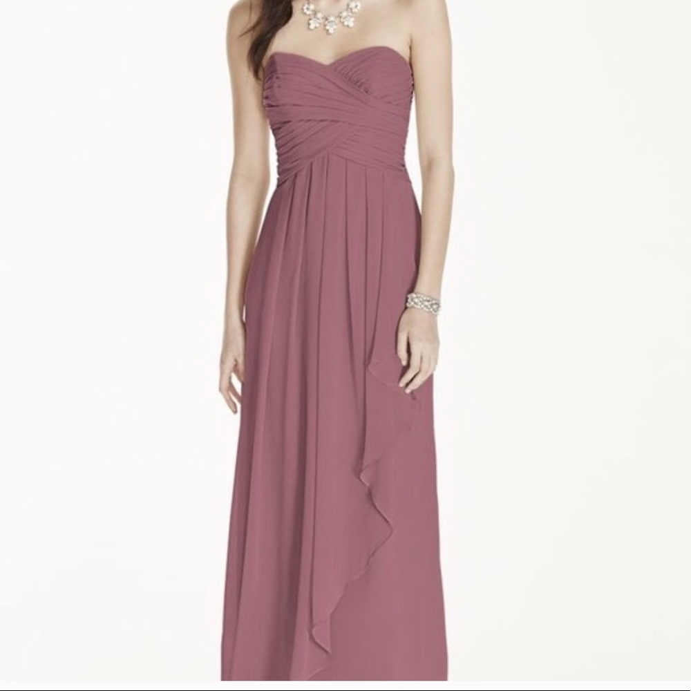 Strapless Crinkle Chiffon Dress with Cascade Skirt